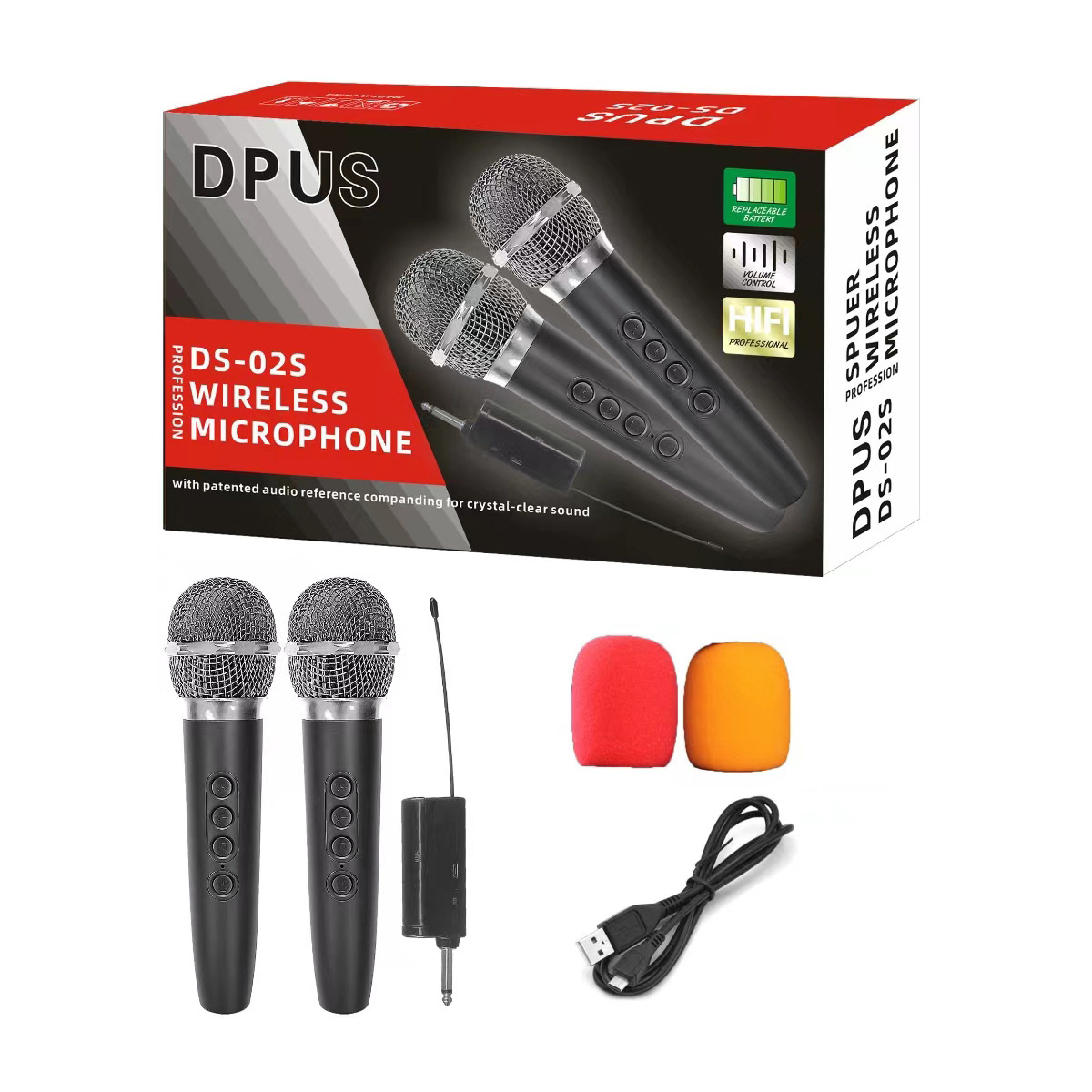 Ручные беспроводные микрофоны (2 шт.) BIG DS02S KARAOKE + eff+ vol+ ...