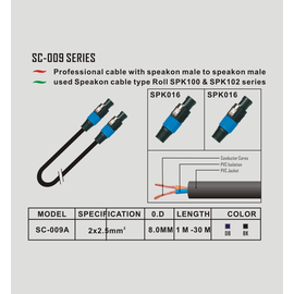Кабель Kaifat SC009, шт. Speakon - шт. Speakon, 10 м, 2х2.5 кв мм