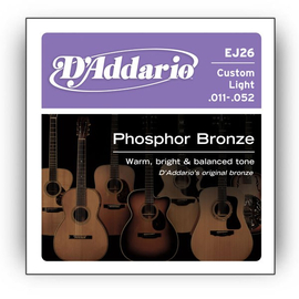 Струны D`ADDARIO EJ26 PHOSPHOR BRONZE CUSTOM LIGHT 11-52