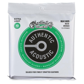 Струни для акустичної 12-струнної гітари MARTIN MA180S Authentic Acoustic Marquis Silked 80/20 Bronze Extra Light (10-47), image 
