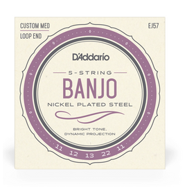 Комплект из 5-ти струн для банджо D'ADDARIO EJ57 BANJO NICKEL PLATED STEEL CUSTOM MEDIUM (11-22)