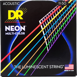 Люминесцентные струны для акустической гитары DR STRINGS NEON MULTI-COLOR ACOUSTIC - CUSTOM LIGHT (11-50) NMCA-11