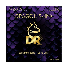 Струны для акустической гитары DR Strings DRAGON SKIN+ Acoustic 80/20 Bronze - Custom Light (11-50) DA8-11