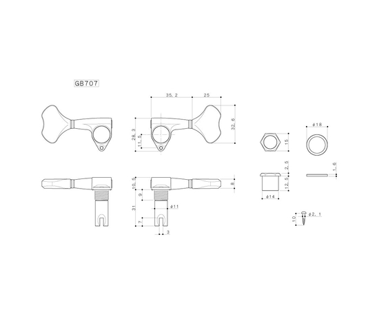 Колки для бас-гитары GOTOH GB707 B, фото 