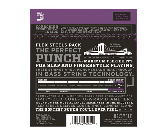 Струны для бас-гитар D`ADDARIO EFX170-6