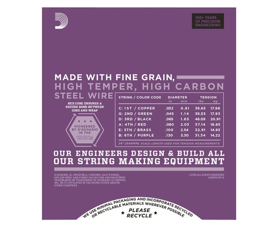 Струны для бас-гитар D`ADDARIO EFX170-6