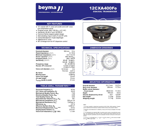 Динамик BEYMA 12CXA400Fe