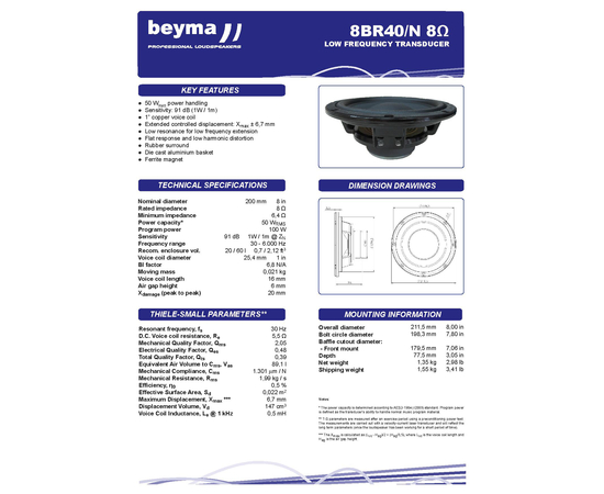 Динамик СЧ/НЧ BEYMA 8BR40/N