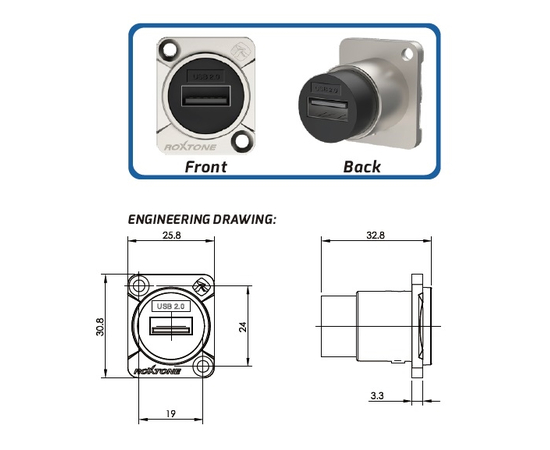 Разъем Roxtone RAU2D USB панельный