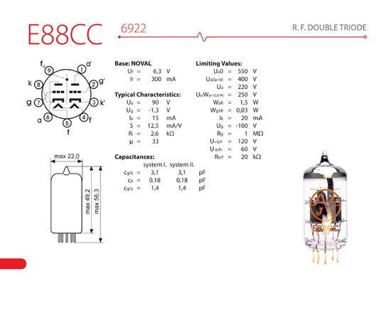 ​Лампа для усилителя JJ ELECTRONIC E88CC Gold Pin