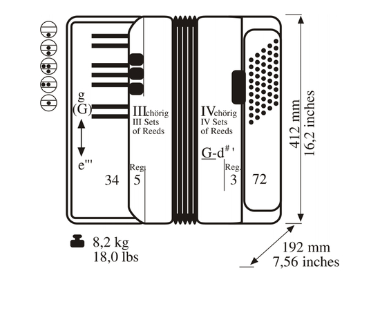 Аккордеон WELTMEISTER Achat 72 34/72/III/5/3