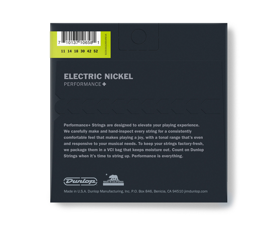 Струны для электрогитары DUNLOP DEN1152 ELECTRIC NICKEL PERFORMANCE+ 11-52, фото 