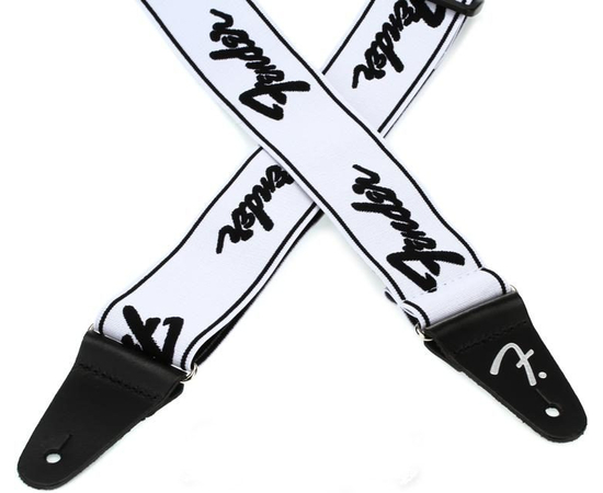 Ремень гитарный FENDER WEIGHLESS 2'' RUNNING LOGO STRAP WHITE/BLACK, фото , изображение 2