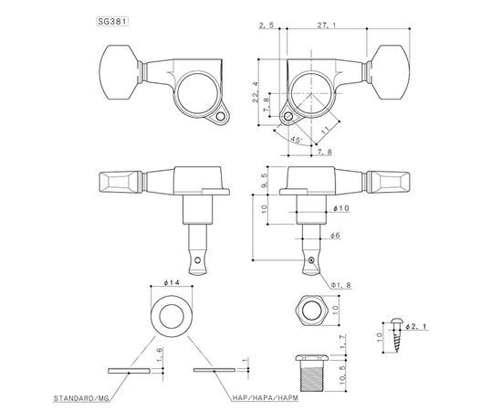 Колки для электрогитары GOTOH SG381-07L MG B