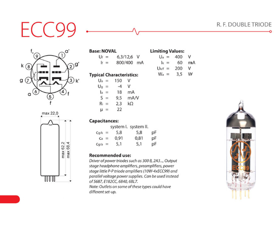 Лампа для усилителя JJ ELECTRONIC ECC99/GP (Gold Pin)