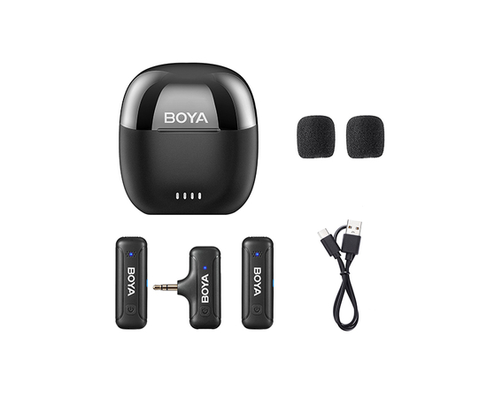 Радіосистема для смартфонів та камер (роз'єм 3.5 mm jack), 2 мікрофони + 1 приймач Boya BY-WM3T-M2 charging case
