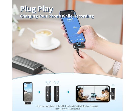 Радіосистема для смартфонів (роз'єм USB Type-C), 2 мікрофони + 1 приймач Boya BY-WM3T-U2 charging case