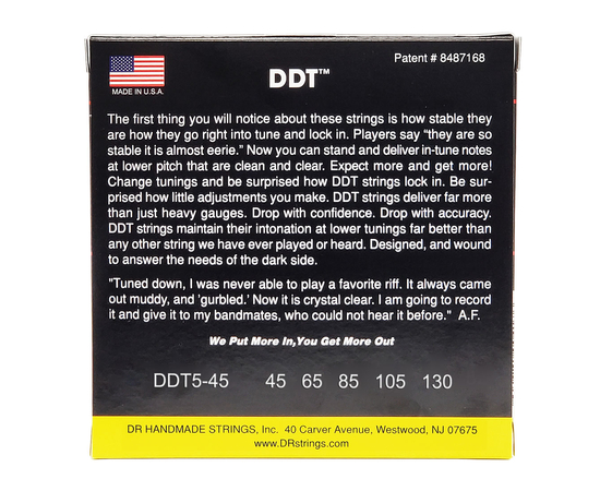 Струны для 5-струнной бас-гитары DR STRINGS DDT DROP DOWN TUNING BASS 5-STRING - MEDIUM (45-130) DDT5-130