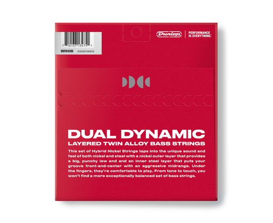 Струни для бас-гітари DUNLOP DBHYN45105 DUAL DYNAMIC LAYERED TWIN ALLOY HYBRID WOUND NICKEL BASS STRINGS 45-105