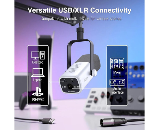 Студійний динамічний XLR/USB мікрофон з пантографом FIFINE TAM8W