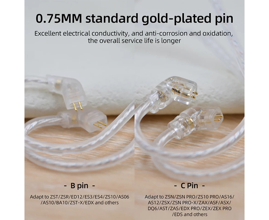 Кабель для навушників з мікрофоном KZ Audio Standard SILVER Cable MIC