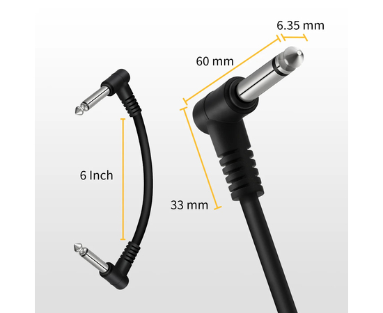 Гитарный патч-кабель (6 шт.) Donner Music Guitar Patch Cable Black 6-Pack 15cm EC1048