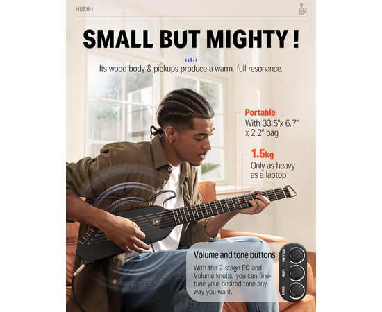 Silent гитара Donner Music HUSH-Ⅰ Silent Guitar Maple Black EC1782