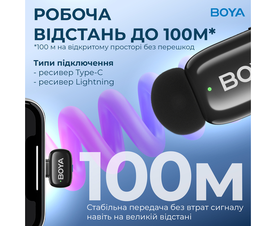 Радіосистема з петличними мікрофонами для смартфона Boya mini-12 Lightning + Type-C