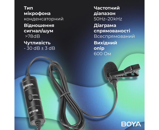 Універсальний петличний мікрофон BOYA BY-M1S Black