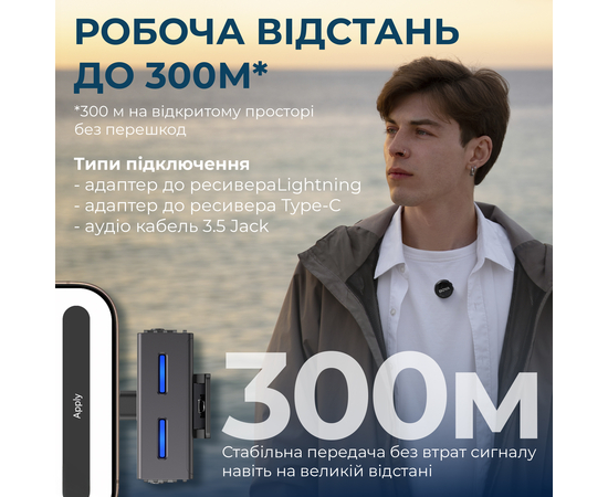 Беспроводной микрофон BOYA LINK 3-01 Type-C/TRS/Lightning Black