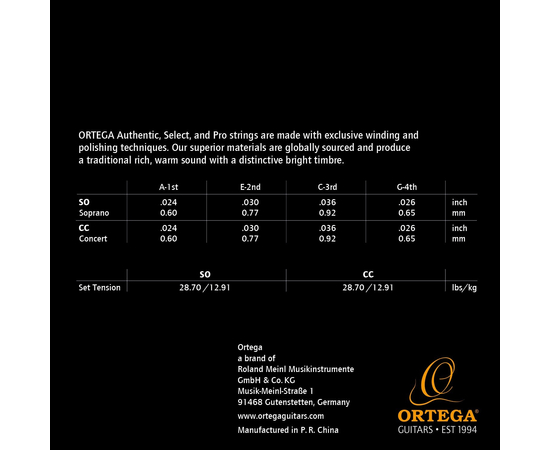 Струни для укулеле концерт Ortega Custom Authentic Black Nylon UKABK-CC